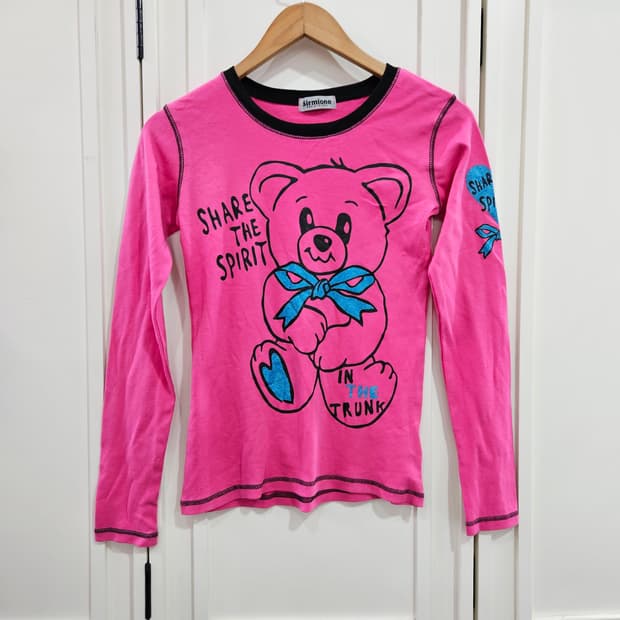 핑크 곰돌이 캐릭터 긴팔 티셔츠