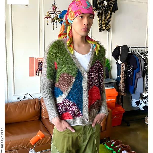 PLASTIC ISLAND Mix Texture Fur Cardigan