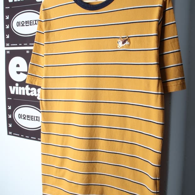 (L-XL) 스파오 반팔 티셔츠 스트라이프 노랑 올드스쿨-H33240