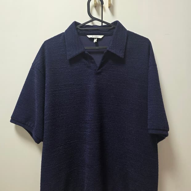 타임 옴므 25SS 테리 조니 칼라 하프 슬리브 네이비