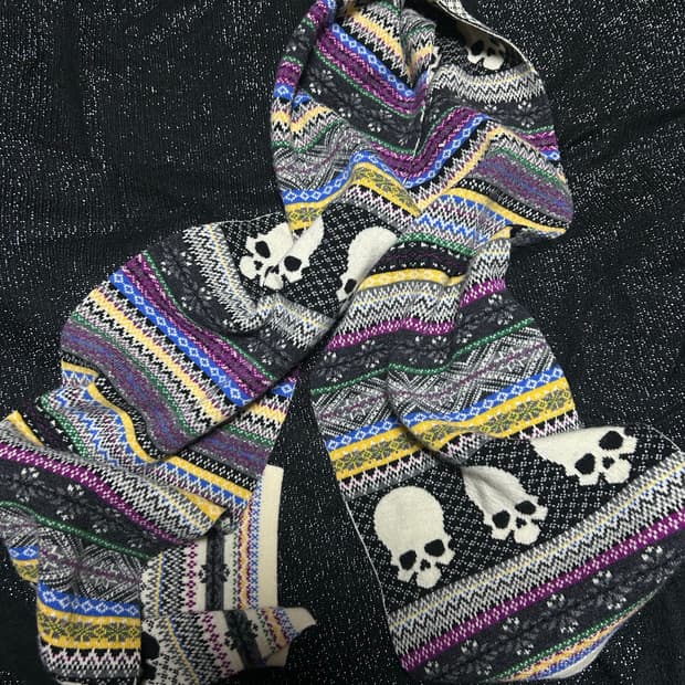 2000s JPN vtg 펑크 스컬 니트 머플러 