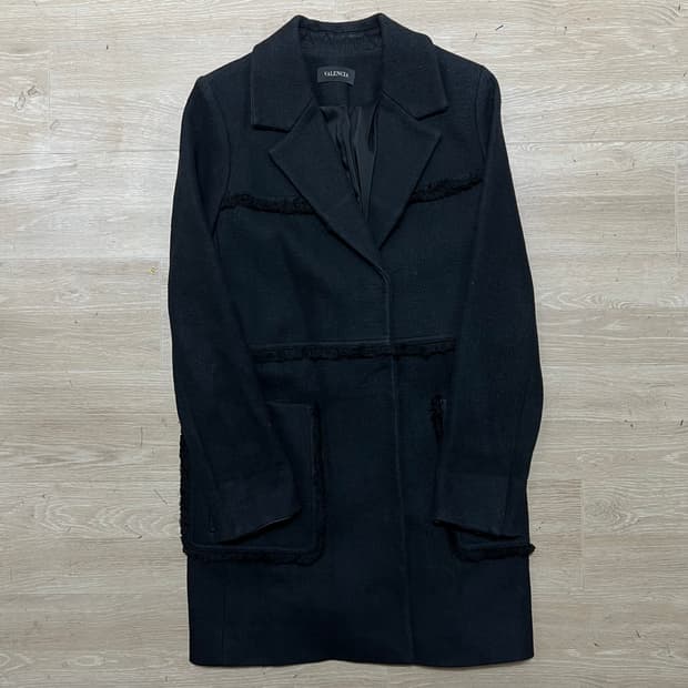 발렌시아 여성 울 배색 트위드 롱코트 [블랙] 85-92-155