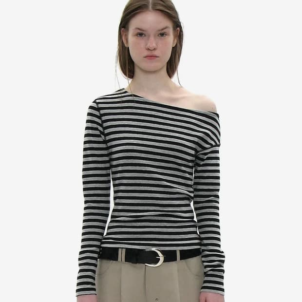 파르티멘토우먼 언발란스드 저지 슬리브탑 원숄더 M