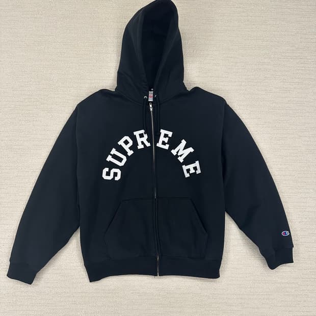 슈프림 x 챔피온 후드집업 블랙 -24ss