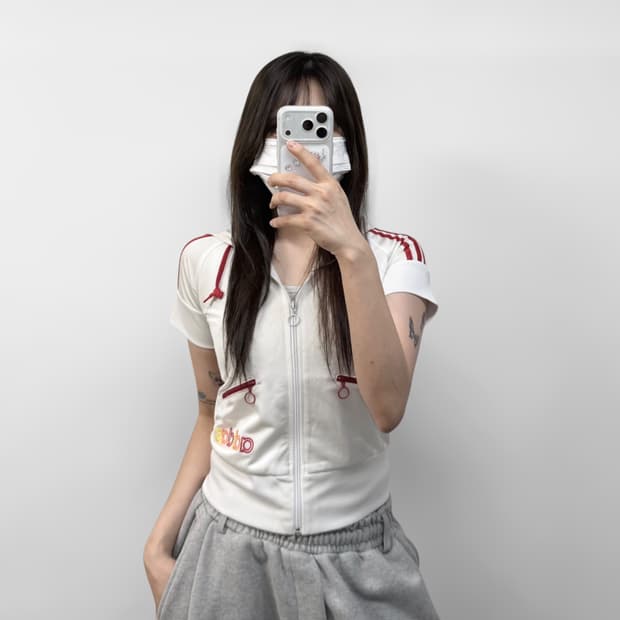 아디다스 오리지널 트랙 반팔 후드집업 져지 화이트