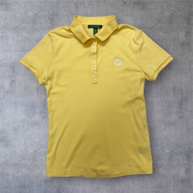 로렌 랄프로렌 옐로우 자수로고 슬림핏 반팔 카라티 M