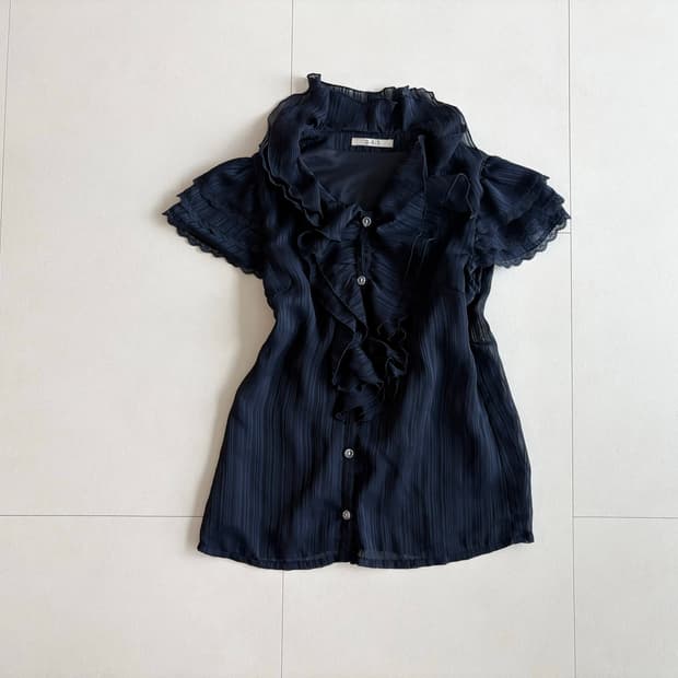 navy ruffle lace blouse