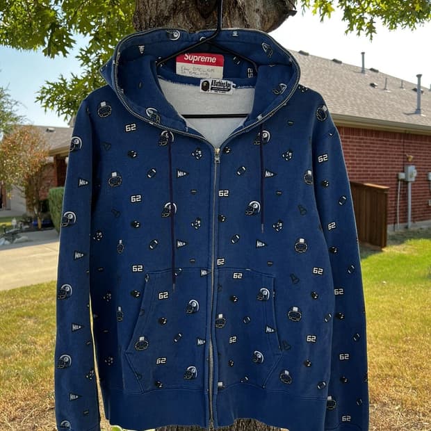 베이프 베이비 마일로 풋볼 모노그램 풀 후드집업 네이비