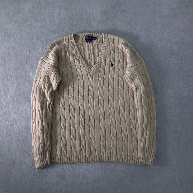 W 95 폴로랄프로렌 꽈배기 브이넥 니트