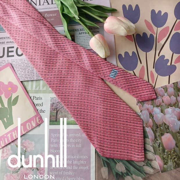 던힐 실크 핑크 자카드 패턴 넥타이 9.5cm B등급 A18807
