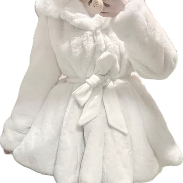 화이트 퍼 벨트 코트 새상품