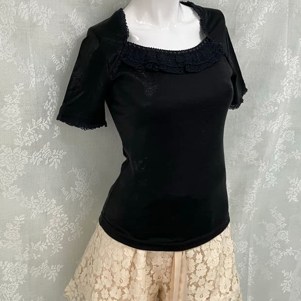 빈티지 블랙 크로셰 레이스 반팔 1109 모리걸 y2k 스트릿 갸루 펑키