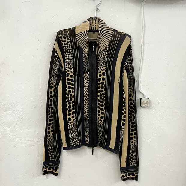 로베르토 까발리 2004 런웨이 레더 애니멀 니트 집업