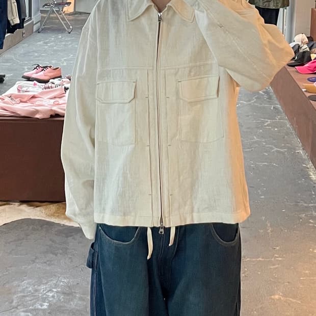 프리즘웍스 린넨 아이보리 블루종 자켓 H1855