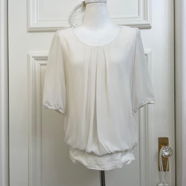 ivory pleats point puff pure blouse
