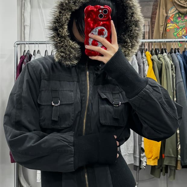 아르마니 익스체인지 크롭 퍼 후드자켓