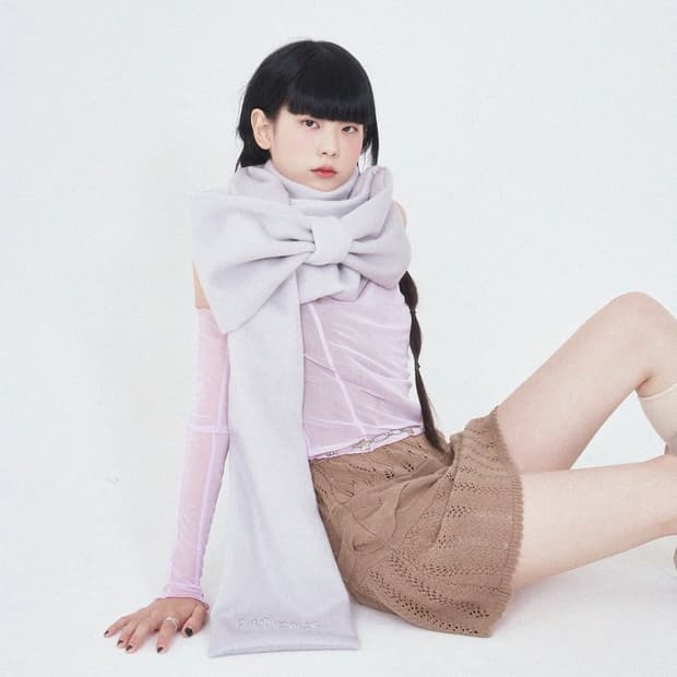 Pincunomaru ribbon muffler_white gray