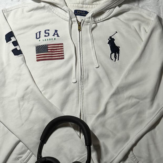 폴로 빅포니 성조기 화이트 후드집업 L 실사M