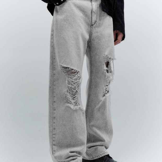 인사일런스 아이스 데님 청바지 와이드 찢청 L