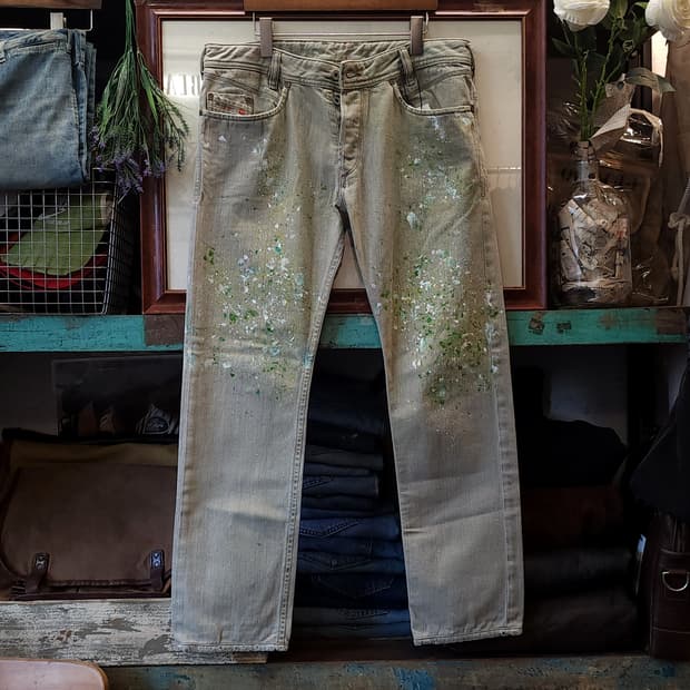 디젤 헤비코튼 코튼 팬츠 워크팬츠 페인팅 커스텀 33