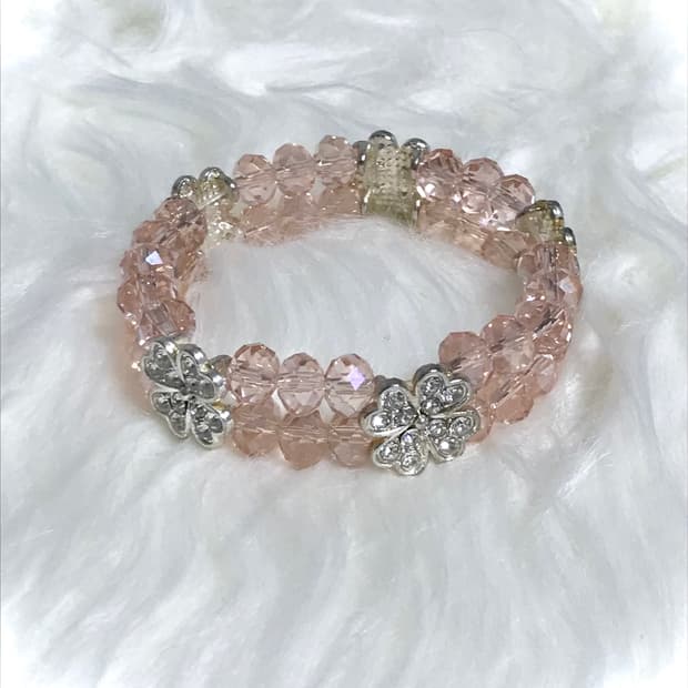 빈티지 네잎클로버 핑크 크리스탈 비즈 팔찌