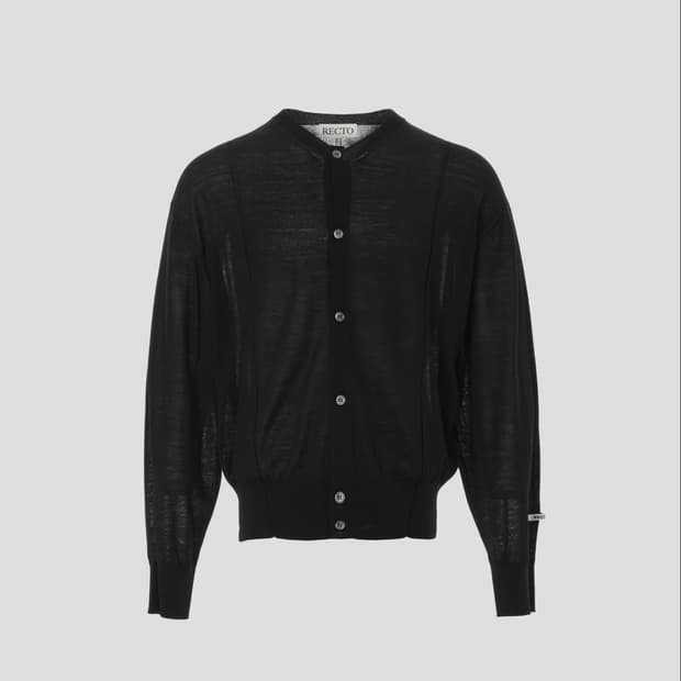 [새상품] 렉토 RC 로고 자카드 패치 시어 니트 가디건 블랙