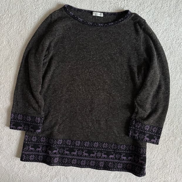 일본빈티지 브라운 하단 노르딕 패턴 니트