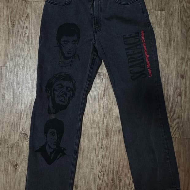 LMC X SCARFACE PRINTED DENIM PANTS black