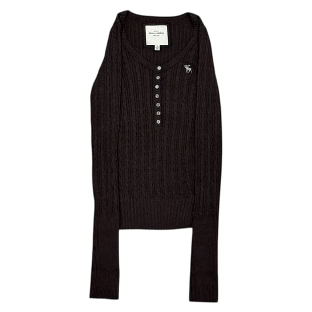 아베크롬비 빈티지 딱붙핏 브라운 Y2K 헨리넥 니트