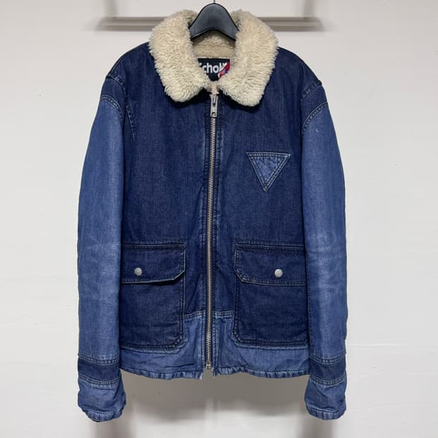 Schott 쇼트 데님 보아 쉐어링 자켓 XL