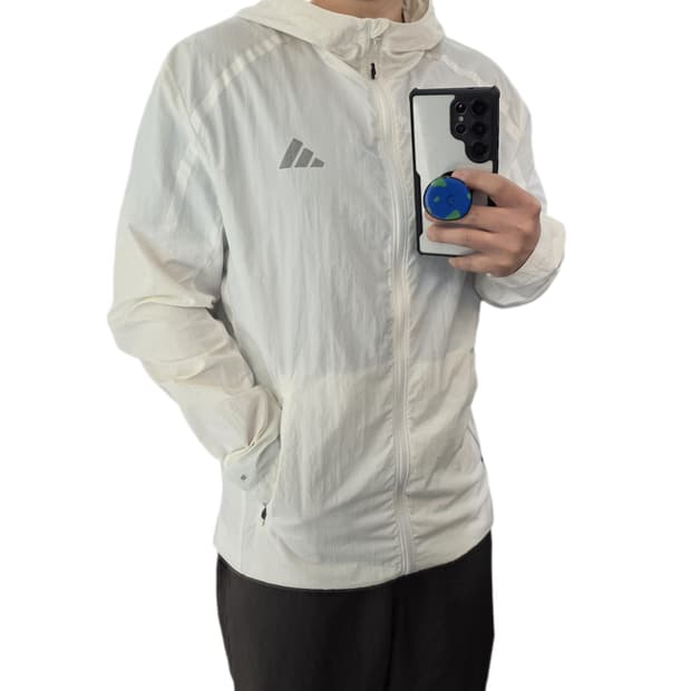 L 100 아디다스 화이트 경량 후드 바람막이