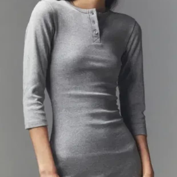 GLOWNY 3/4 BUTTON FLY MINI DRESS (그레이)