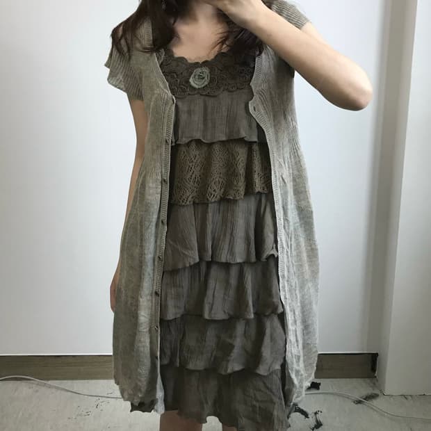 빈티지 린넨 모리 가디건