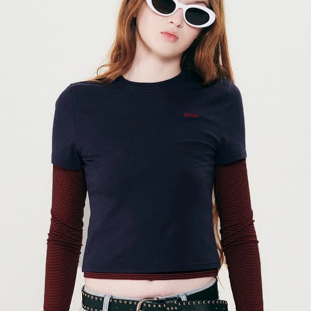 키르시 스트라이프 레이어드 티셔츠 다크 네이비