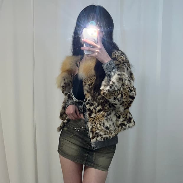 레오파드 퍼 자켓(래빗/폭스 믹스)
