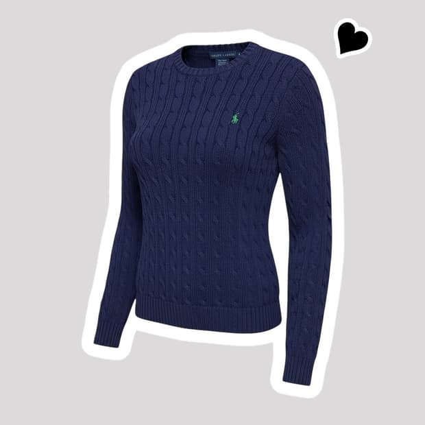 여성 폴로 랄프로렌 네이비 꽈배기 니트