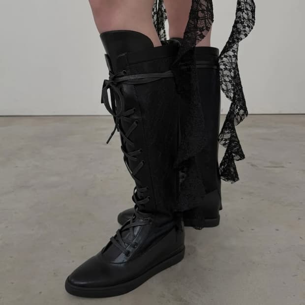 이크닉 오도어 [X ODOR] Lace Ribbon Rain Boots