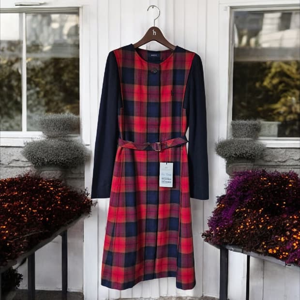 헤지스 울100 체크 미디원피스 85 / 미착용 / 정가 43만