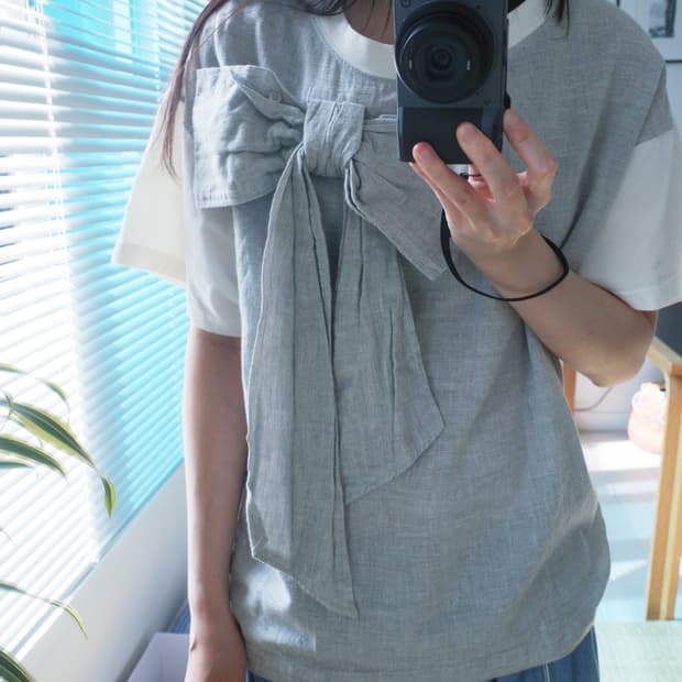 메르시보꾸 리본 반팔 티셔츠