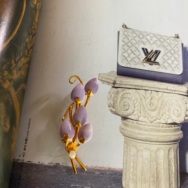 라일락 골드 브로치 빈티지