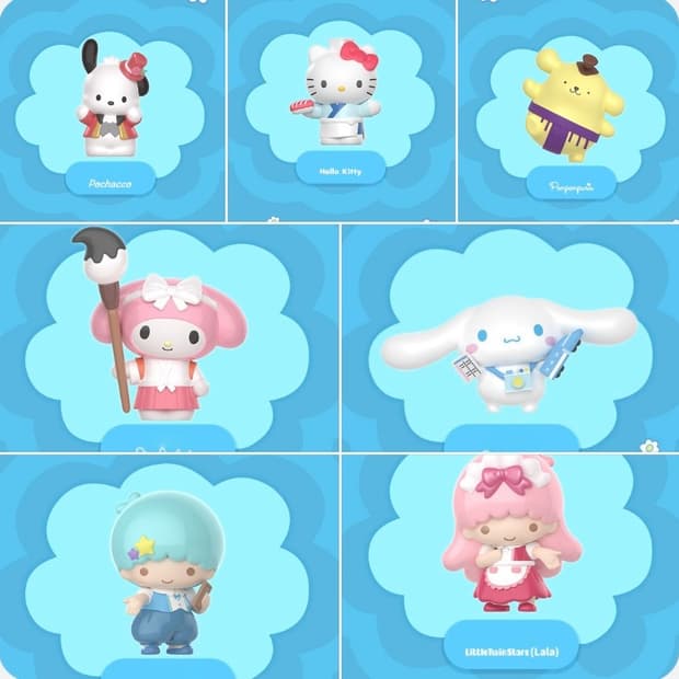 산리오 업타운데이 피규어 키티 포차코 폼폼푸린 시나모롤 마멜 리틀트윈스타