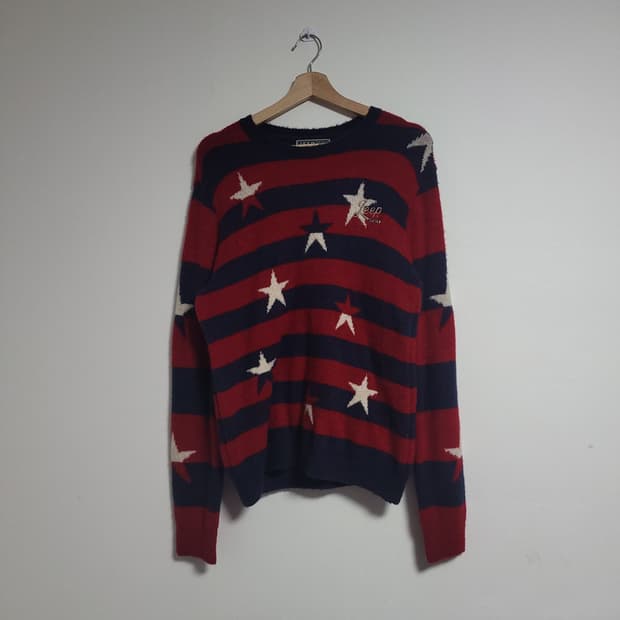 (L) Jeep 지프 별 패턴 스트라이프 니트 모혼방 Y2K