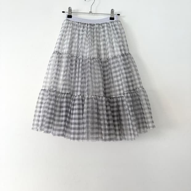 Check tulle midi skirt
