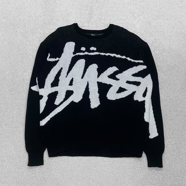 스투시 Stussy 스탁 빅 로고 니트 블랙