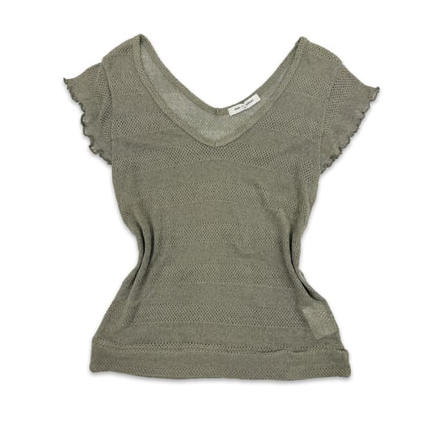 빈티지 DADA DE EPATANT 카키 시스루 레이어드 반팔