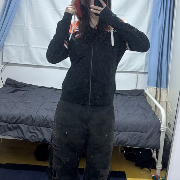 할리데이비슨 배색 후드집업