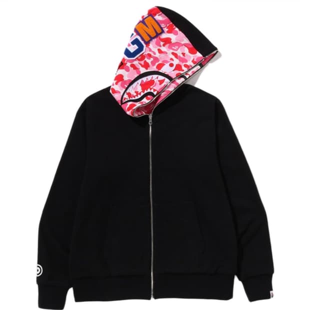 베이프 ABC 카모 리버시블 샤크 풀 집 후드 핑크