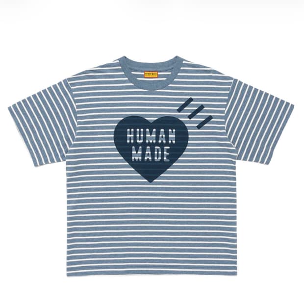 휴먼메이드 하트 스트라이프 티셔츠 블루 S