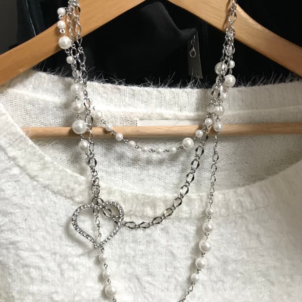 갸루 헤이세이 일본 빈티지 큐빅 진주 3연 긴 목걸이 베메클