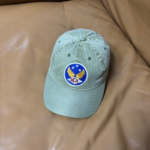 RRL 더블알엘 랄프로렌 폴로 윙로고 6패널 볼캡 모자 워시드 카키